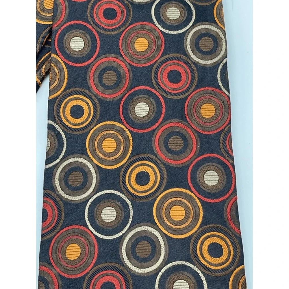 Bachrach Black w/Orange Circles 100% Silk Men's Neck Tie Made In Italy‎